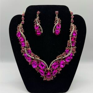 Elegant Pink Gemstone Necklace and Earring Set
